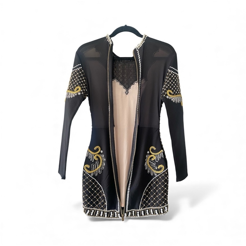 Nasty Gal Black Gold Embellished Mini Dress Holiday Party Cocktail SZ XXS - Picture 5 of 10